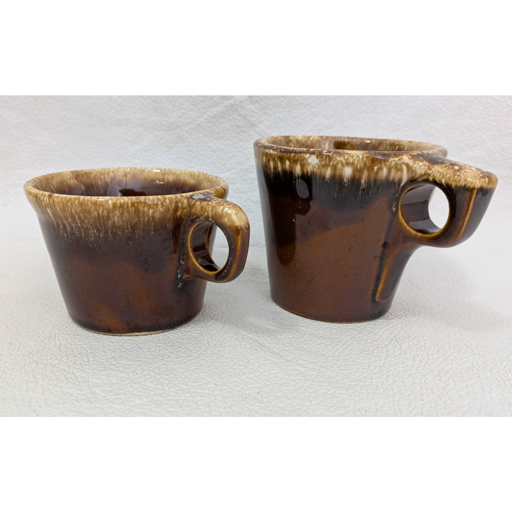 2 Hull Stoneware Coffee Tea Brown Drip Ceramic Mugs 8 oz 10 oz